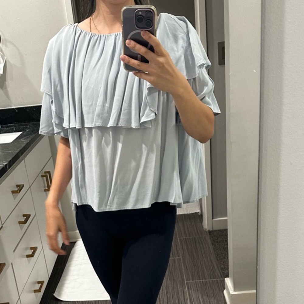 Light Blue Ruffle Women's Top - Picture 4 of 16
